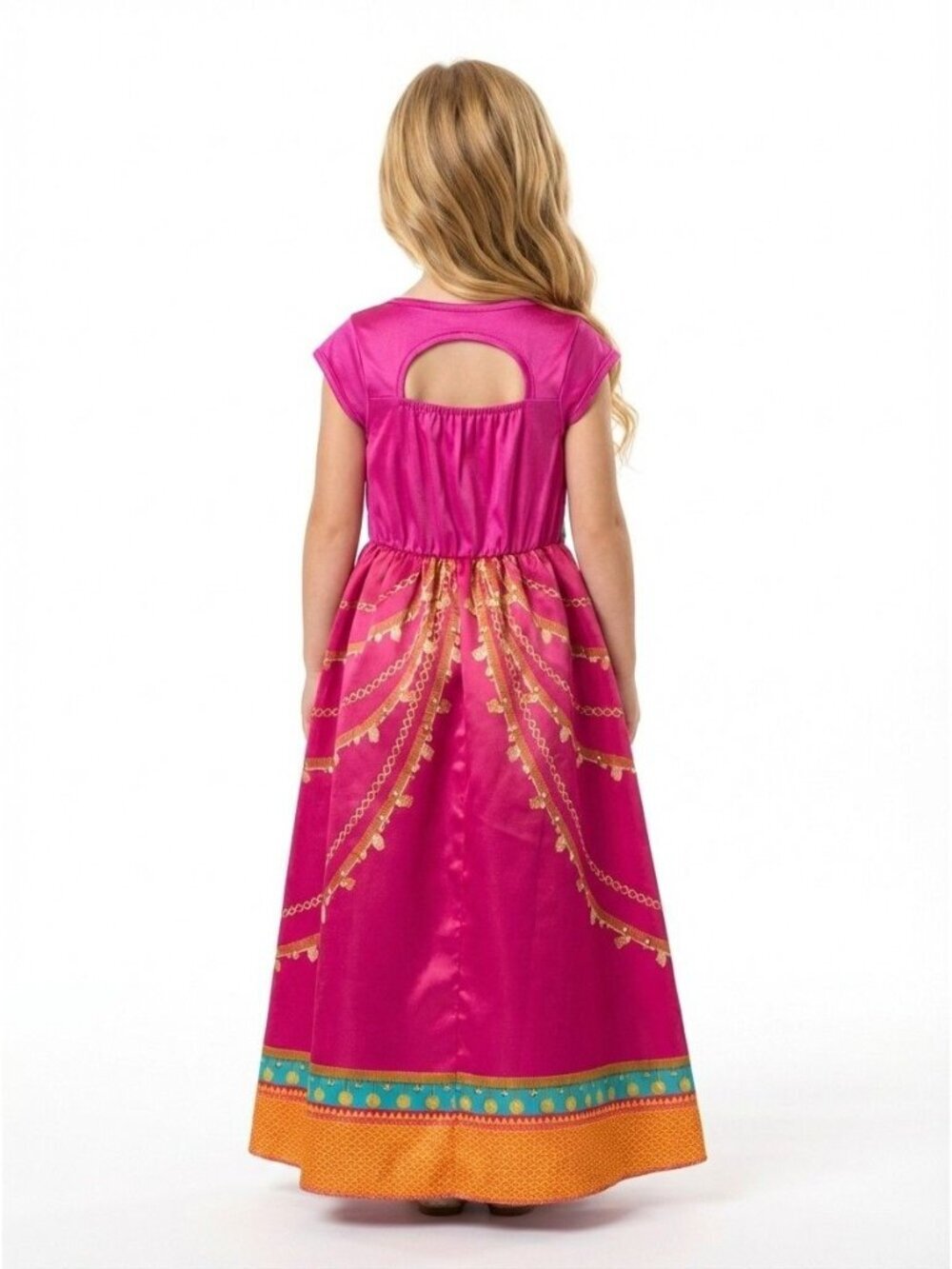 Girls Jasmine Princess Costume Dress Hot Pink Teal Gold Birthday Party - Picture 2 of 2